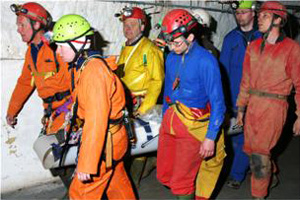 Stretcher Carrying during an underground practice Stretcher Carrying during an underground practice