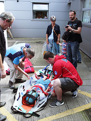 A visitor trying out the rescue stretcher (Picture: Ian Cooper)