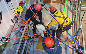 Extracting a stretcher casualty from an artificial cave.