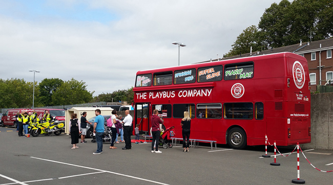 The Playbus and Blood bike displays.