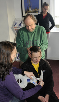 Fitting a neck collar during the First Aid sessions
