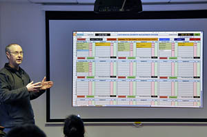 Keith Edwards demonstrating his computerised T-card system