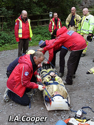 Demonstrating stretcher packing to the SFRS team