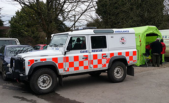 Gloucestershire Fire & Rescue's quadpod over one of the Wigpool mine shafts.