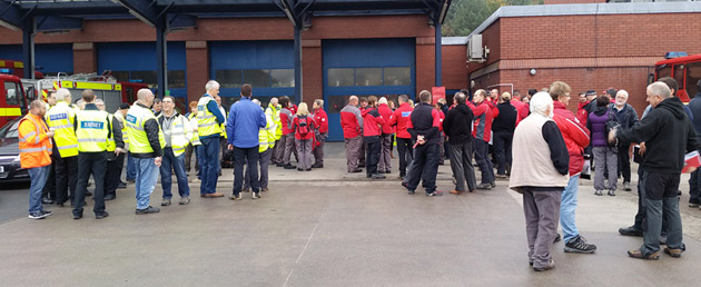 Volunteers assemble at Telford Fire Station for an early morning briefing