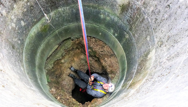 A 'casualty' being hauled up Sheep shaft. (Picture: Steve Holding)