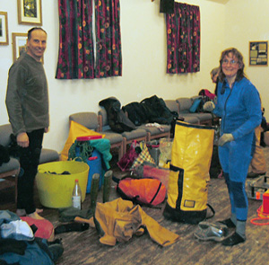 Rescuers changing in the village hall