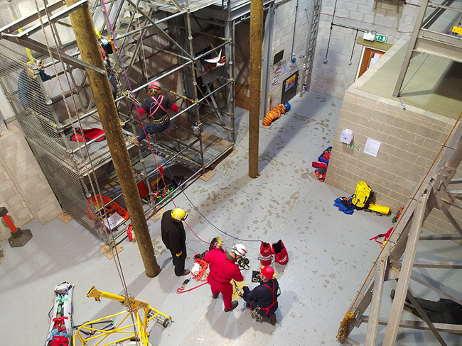 Rescuing a caver trapped on a pitch at Total Access, Eccleshall, Staffordshire.