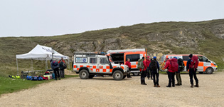 Team members assembling at the RV point