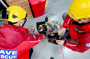 The rigging team climbing the tower